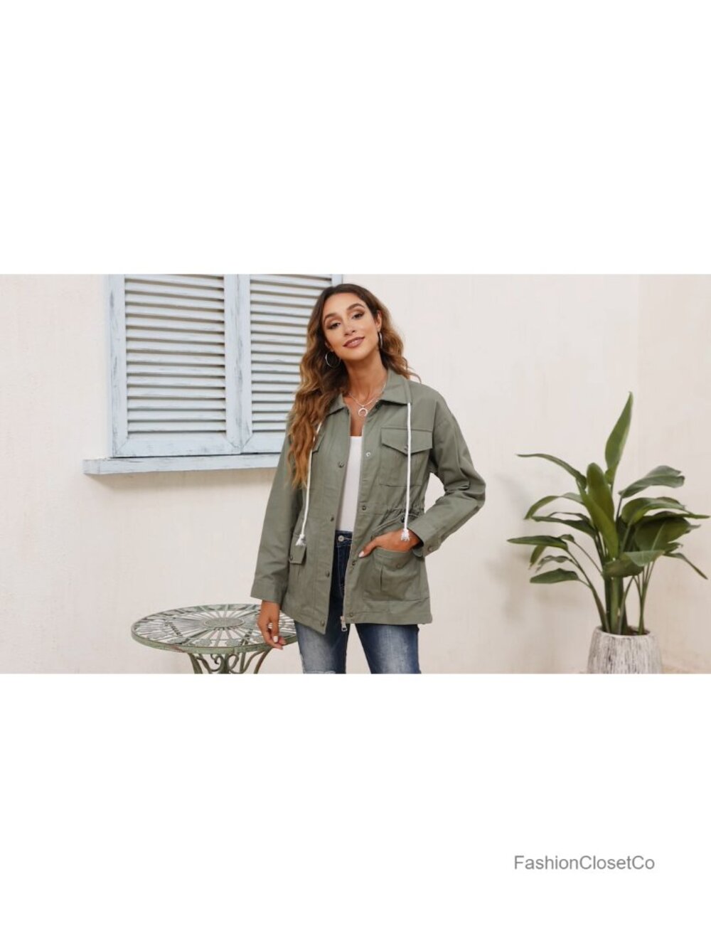 Women's Military Anorak Jacket Cotton Utility Coat Zip Up Long Sleeve - Picture 3 of 4